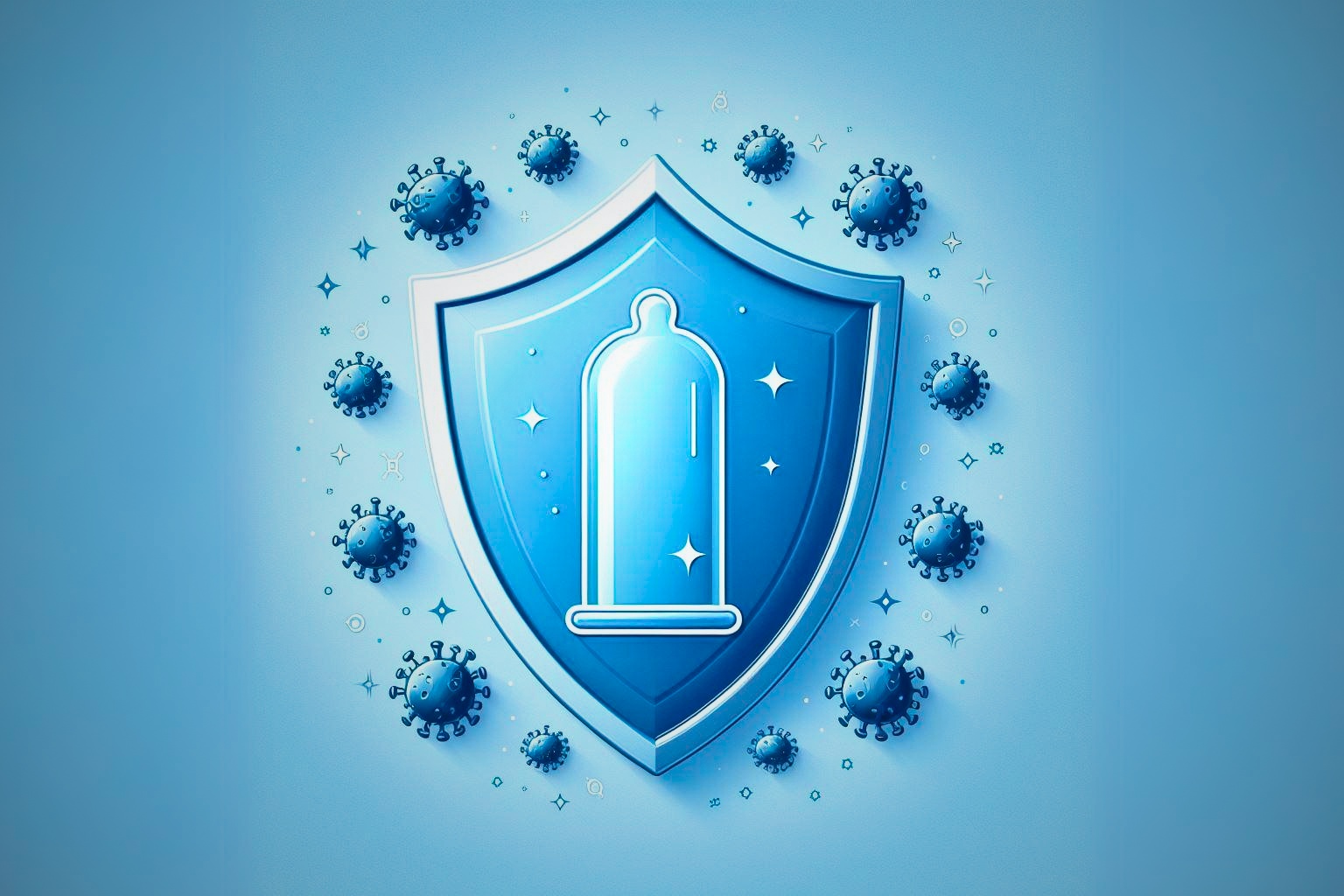 Защитный щит с презервативом на нем, символизирующий защиту презервативов от болезней и беременности
